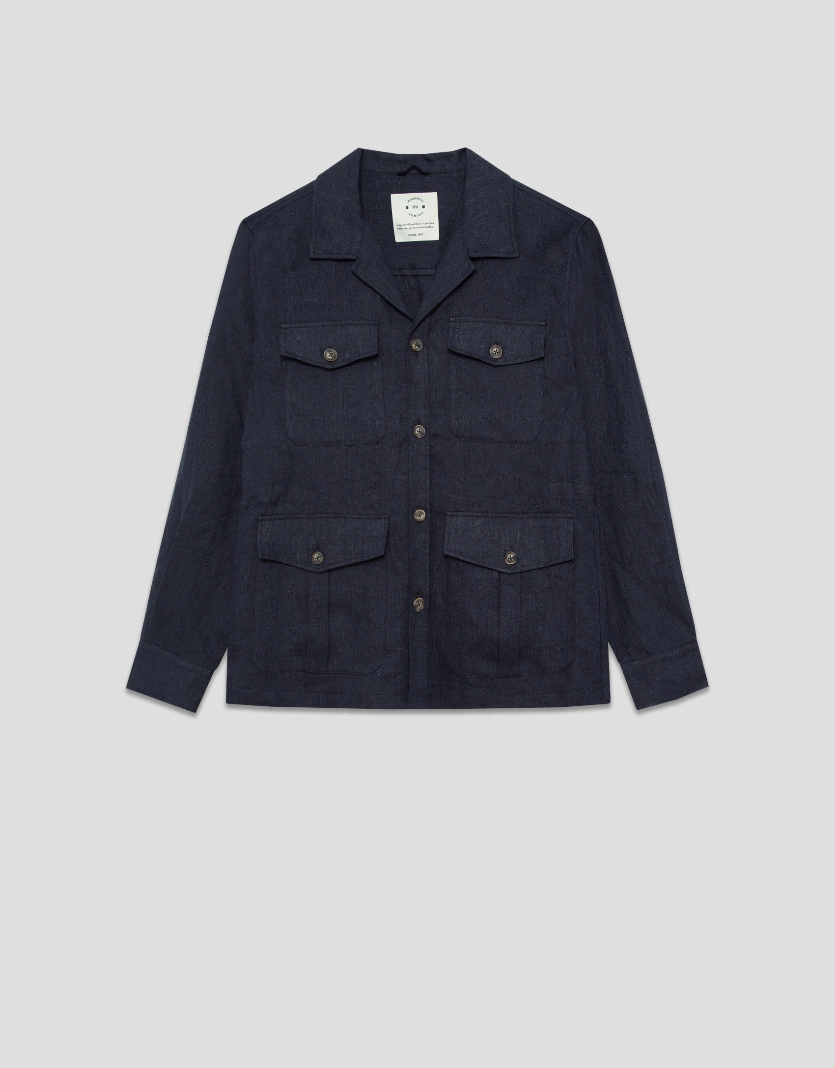 Blue linen four-pocket safari jacket - Man | Roberto Verino