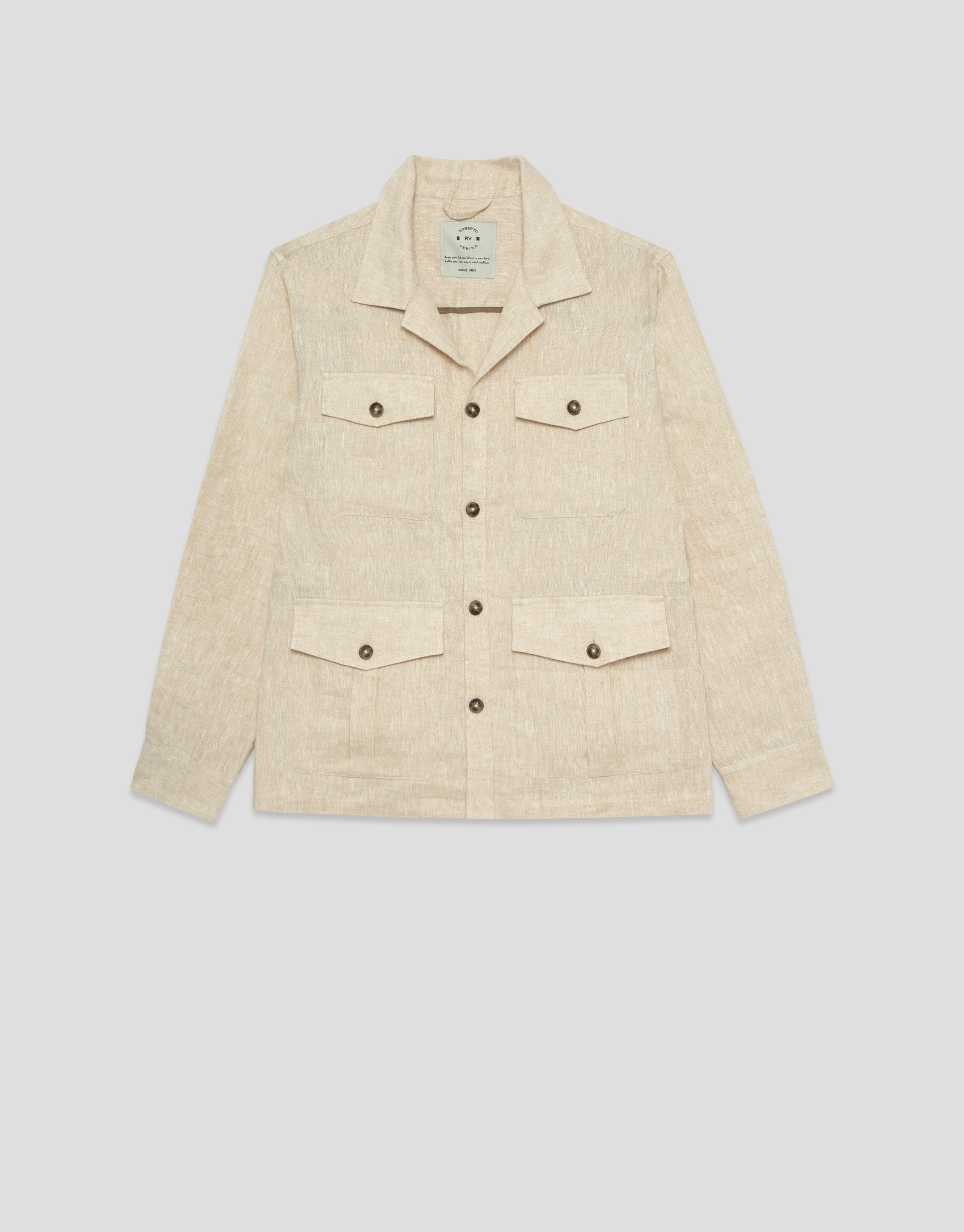 Sahariana cuatro bolsillos lino beige - Hombre | Roberto Verino