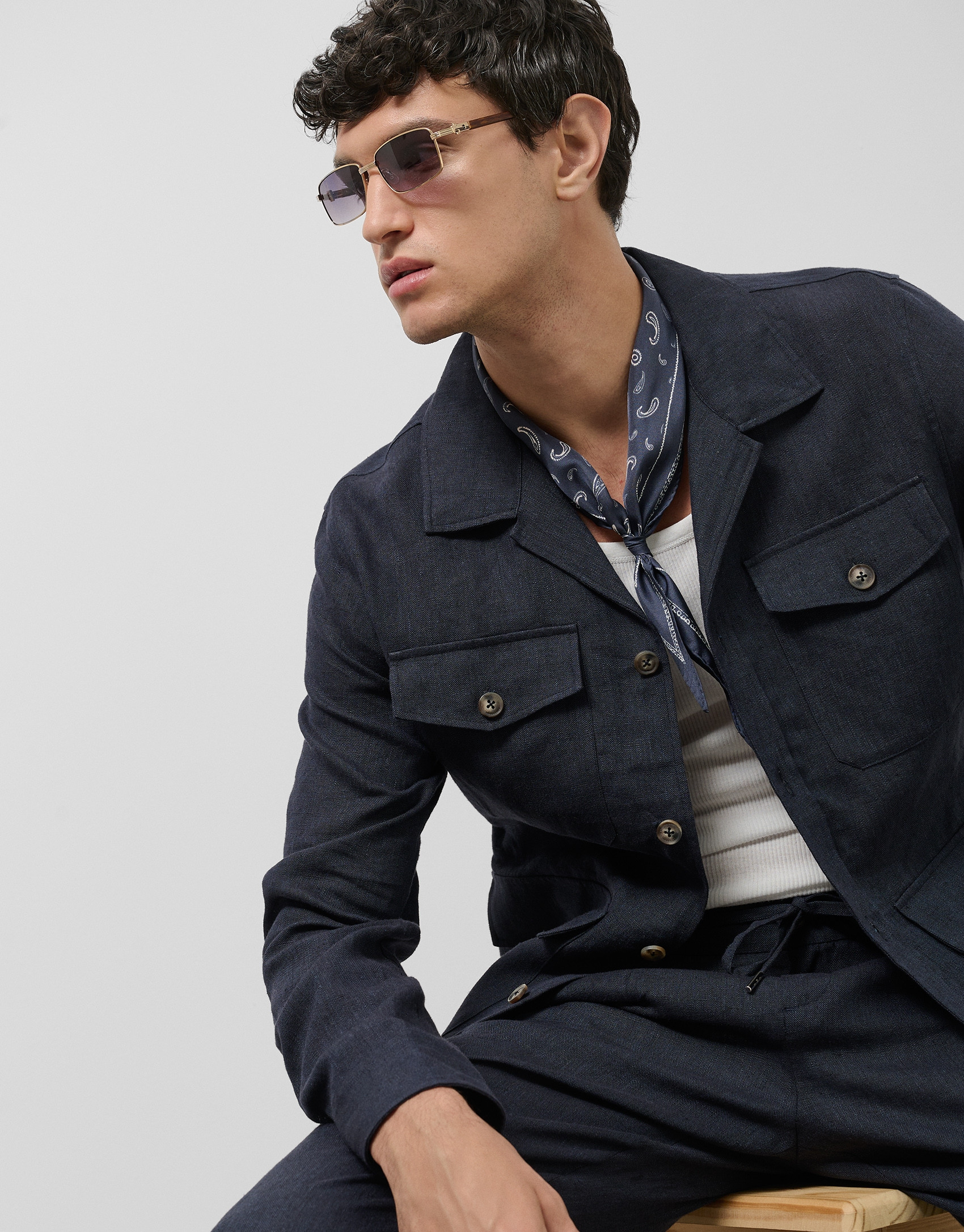 Blue linen four-pocket safari jacket - Man | Roberto Verino