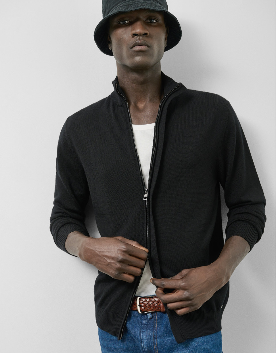 Chaqueta cremallera punto lana negra - Hombre | Roberto Verino