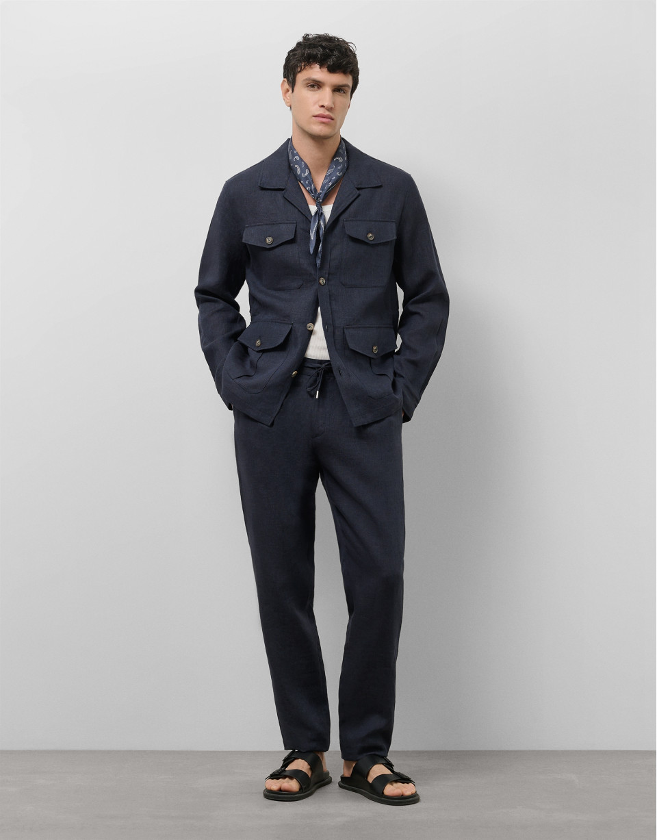 Blue linen four-pocket safari jacket - Man | Roberto Verino
