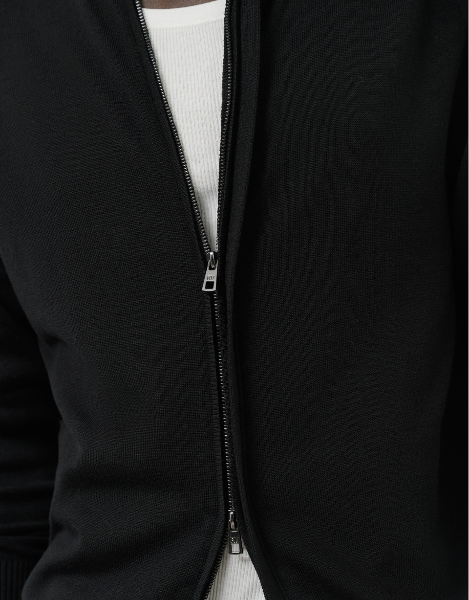 Chaqueta cremallera punto lana negra - Hombre | Roberto Verino