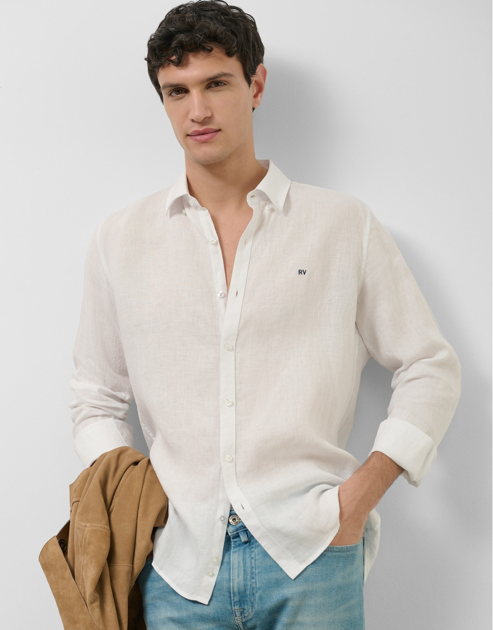 Camisa sport slim lino blanco - Hombre - PV2025 | Roberto Verino