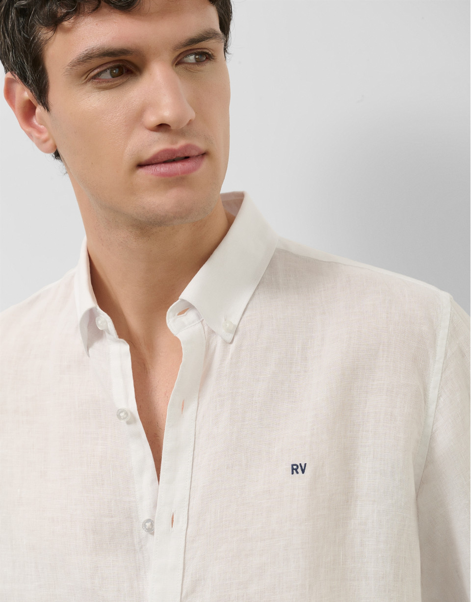 Slim white linen sport shirt - Man - SS2025 | Roberto Verino