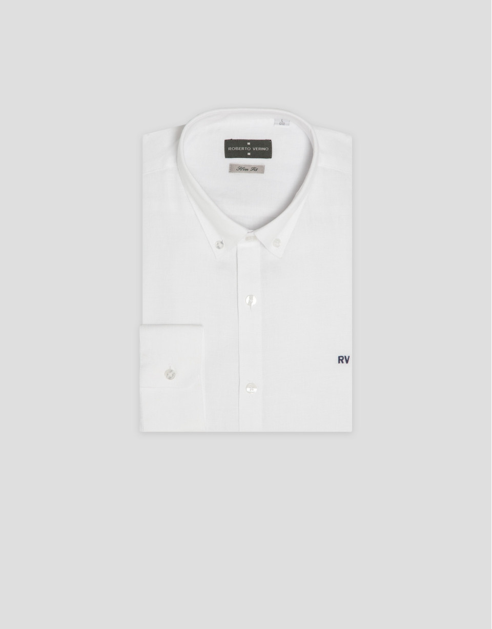 Slim white linen sport shirt - Man - SS2025 | Roberto Verino