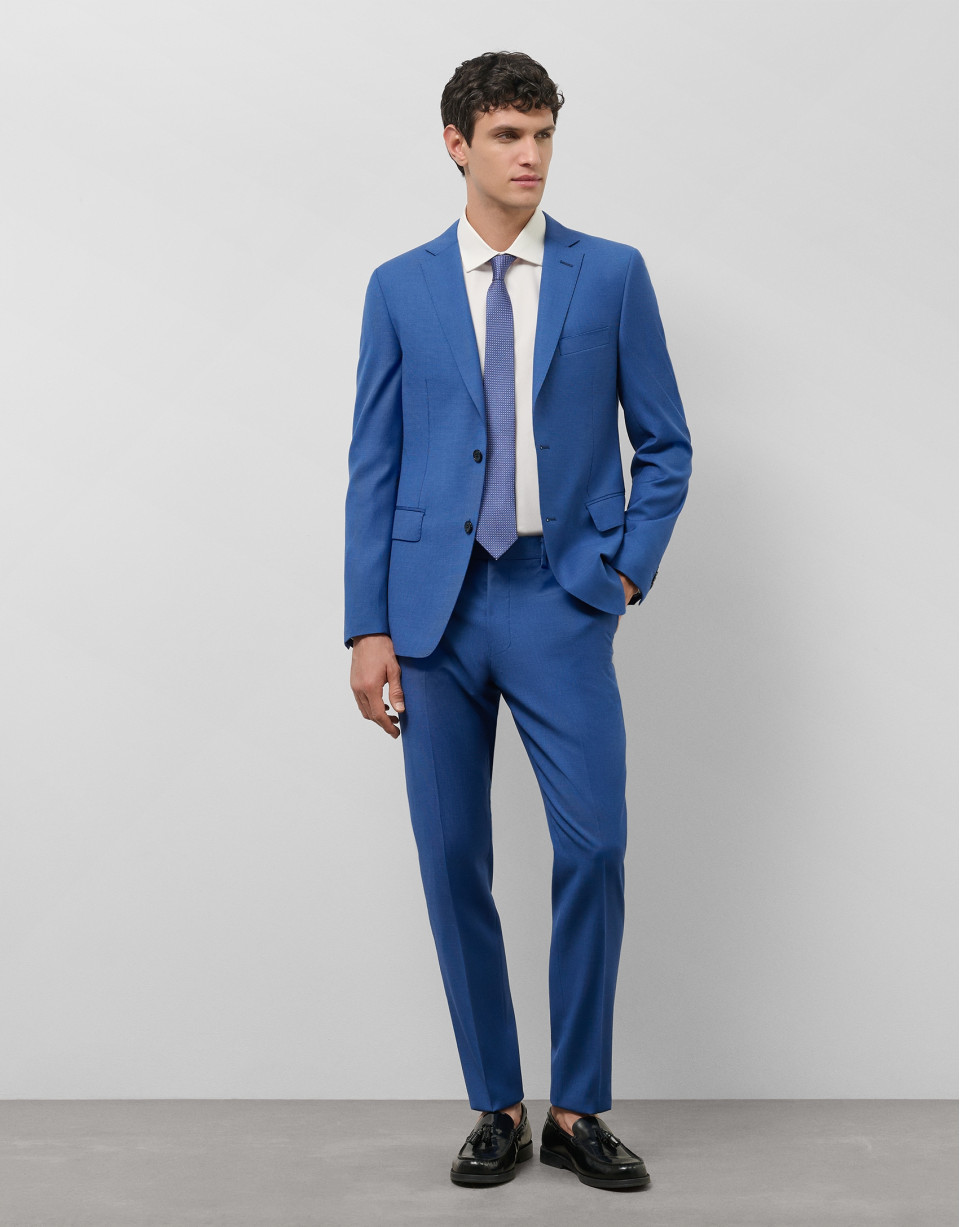 Blue microstructure slim fit half canvas suit | Roberto Verino