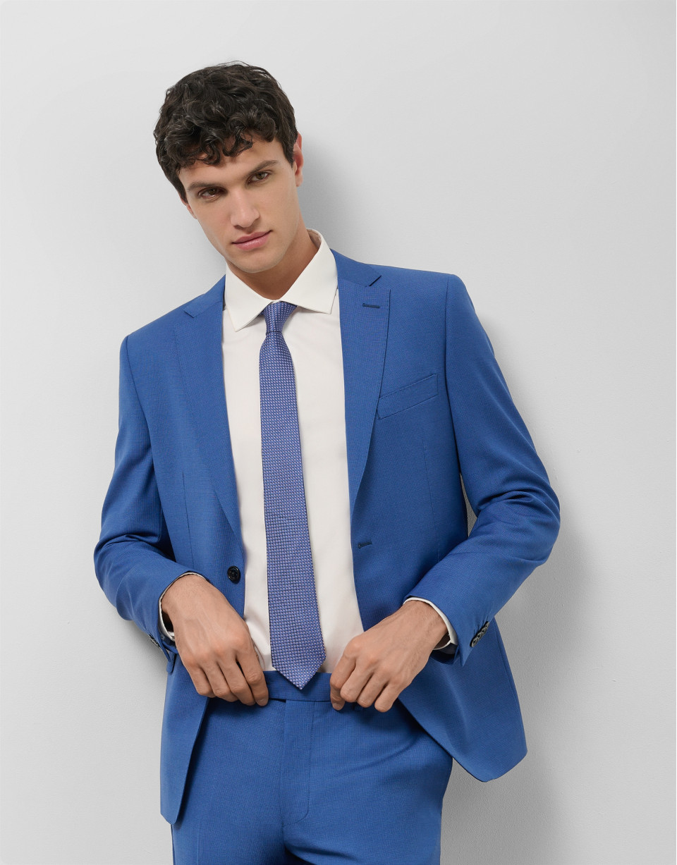 Blue microstructure slim fit half canvas suit | Roberto Verino