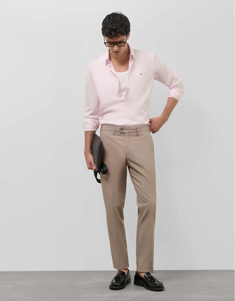 Tobacco color bird's eye chino pants - Man | Roberto Verino