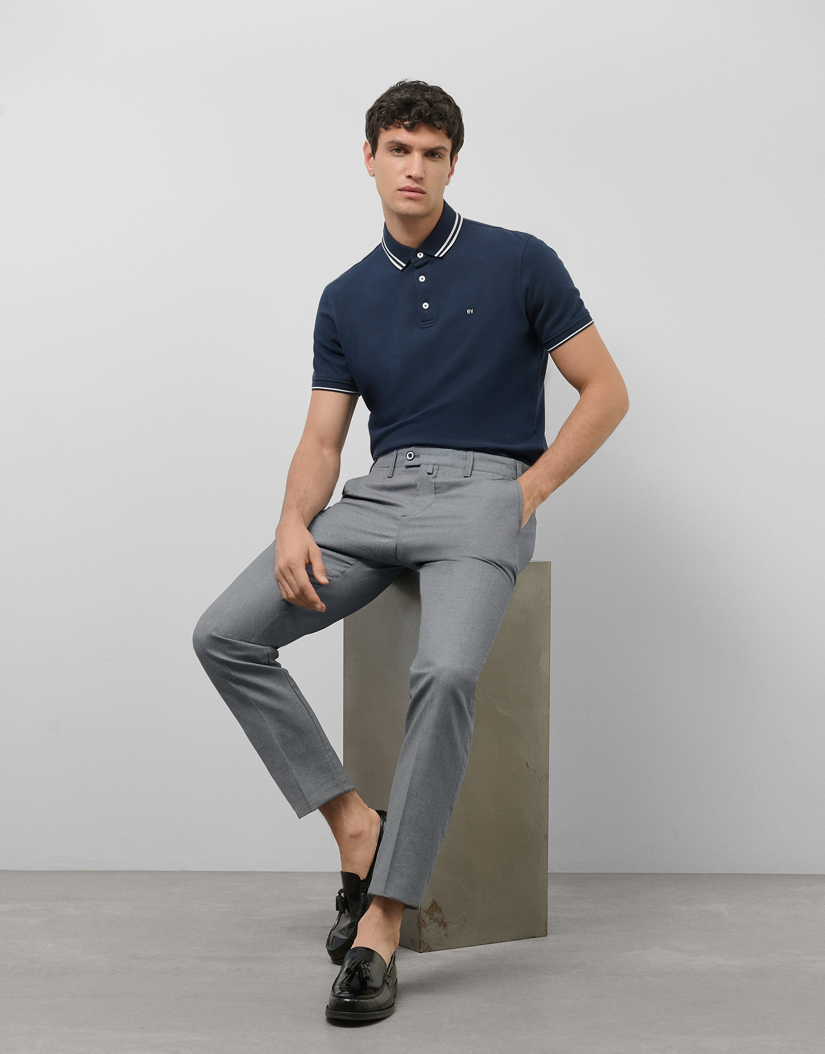 Pantalón chino ojo de perdiz color marino | Roberto Verino