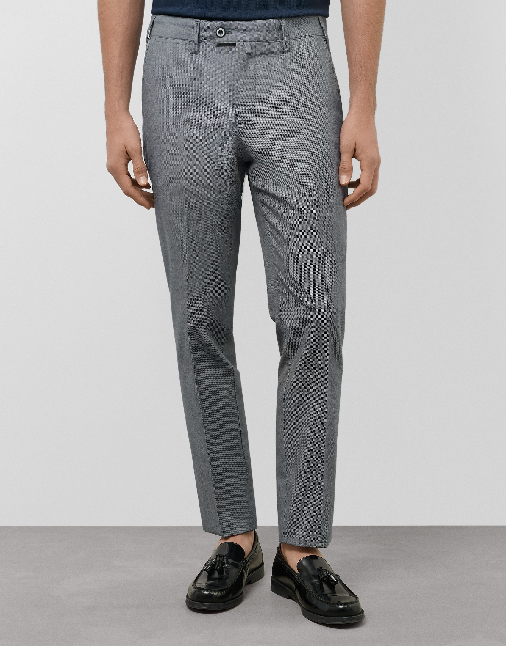 Navy bird's eye chino pants - Man - SS2025 | Roberto Verino