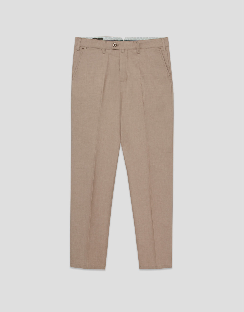 Tobacco color bird's eye chino pants - Man | Roberto Verino