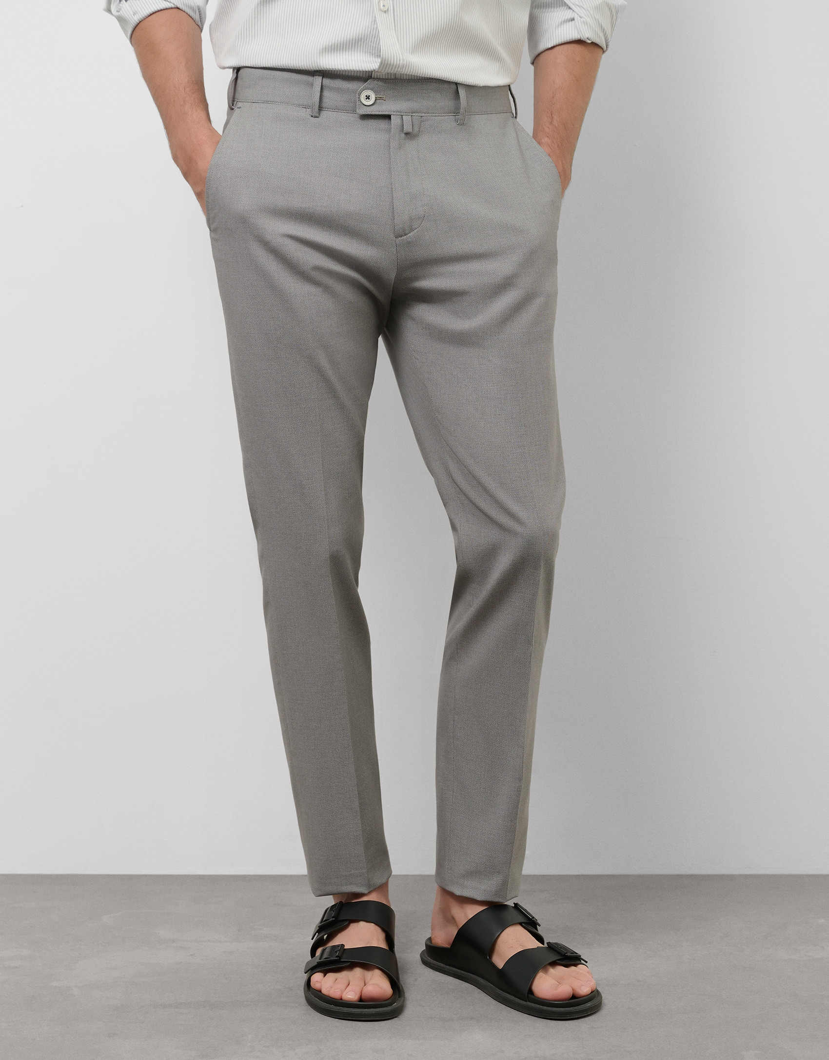 Light gray bird's eye chino pants - Man | Roberto Verino