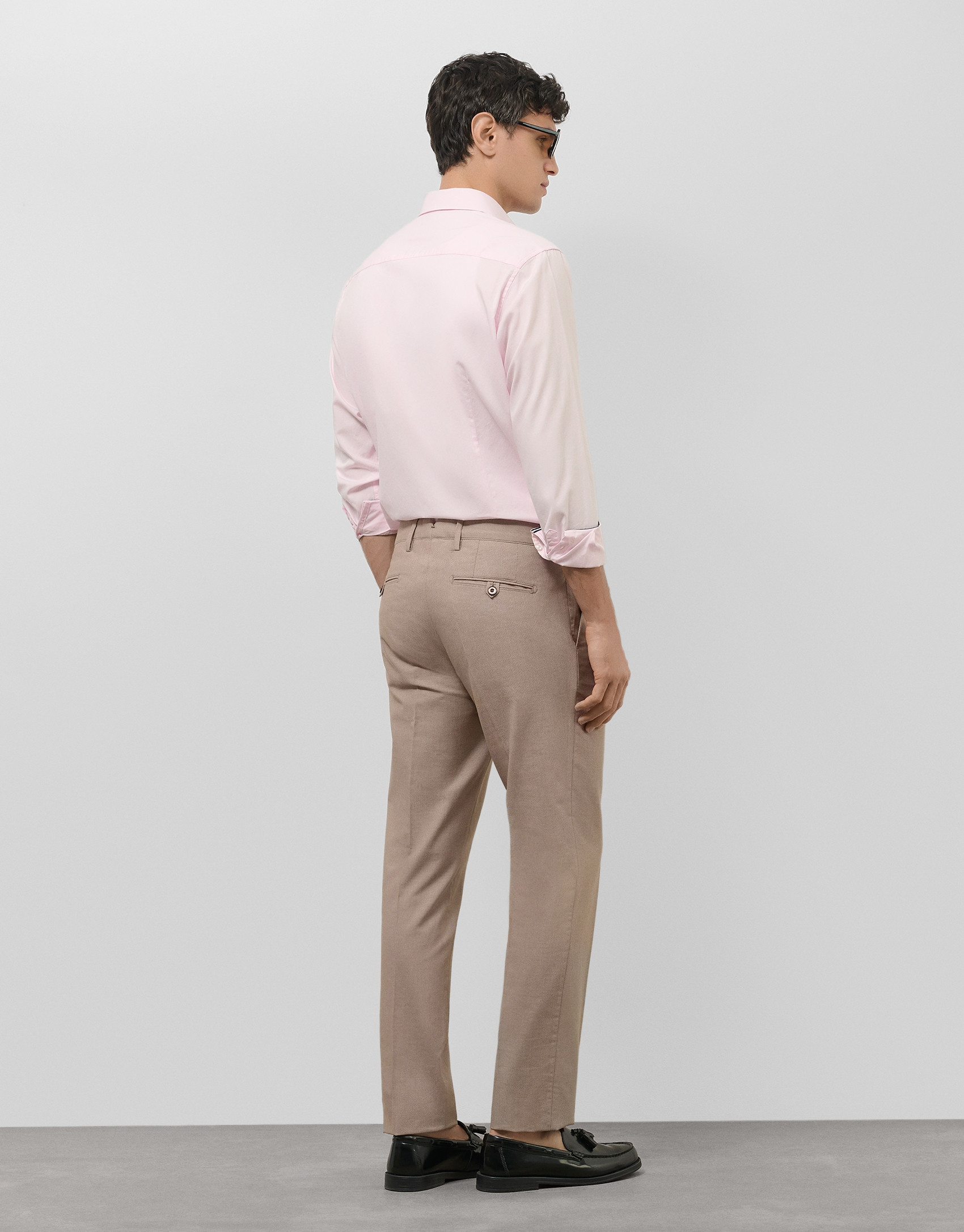 Tobacco color bird's eye chino pants - Man | Roberto Verino