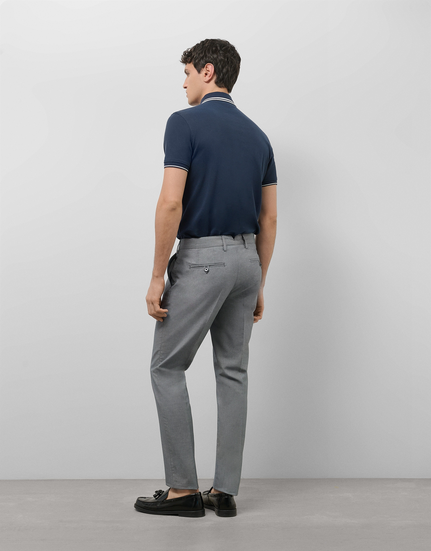 Navy bird's eye chino pants - Man - SS2025 | Roberto Verino