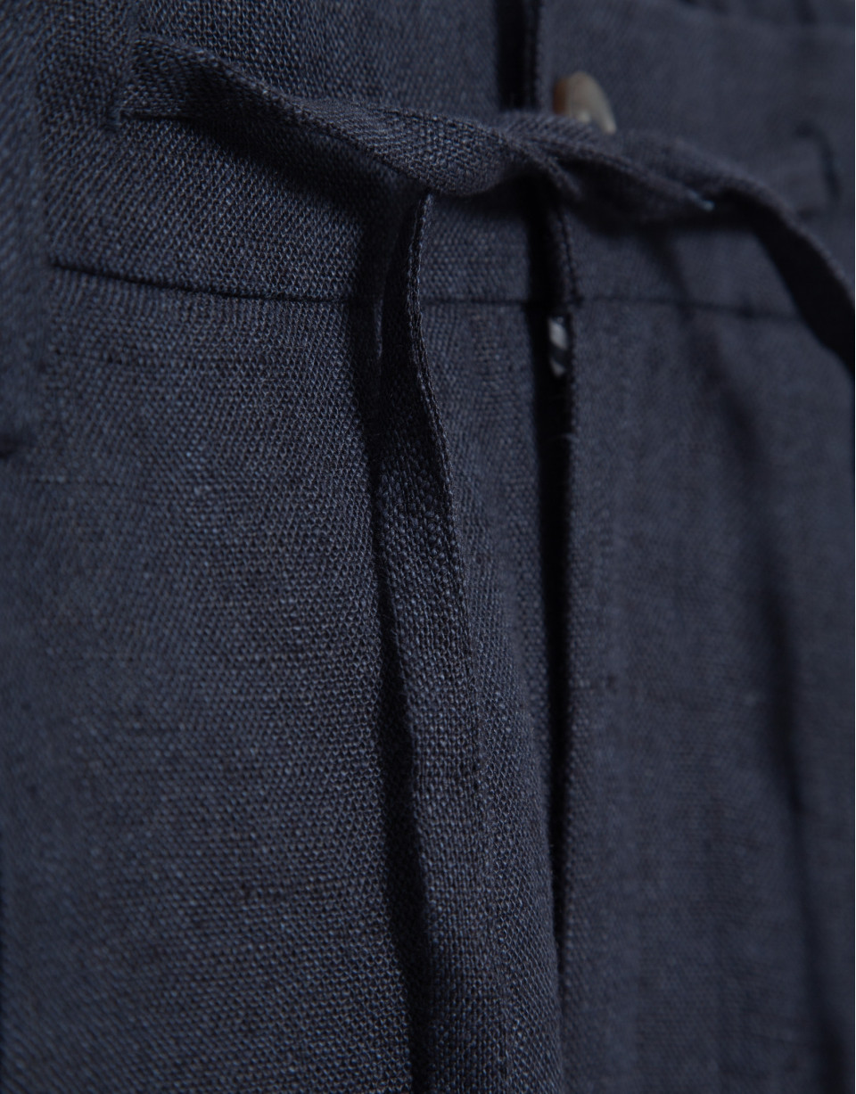 Blue melange linen pants with darts - Man | Roberto Verino