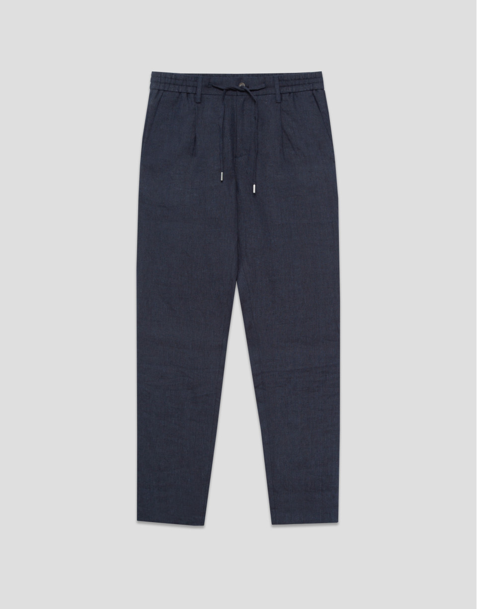 Blue melange linen pants with darts - Man | Roberto Verino