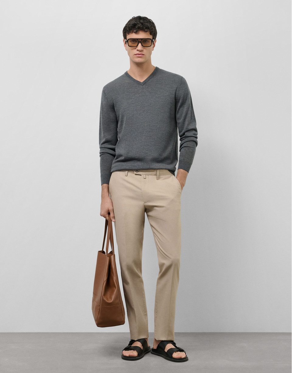 Light tan bird's eye chino pants - Man - SS2025 | Roberto Verino