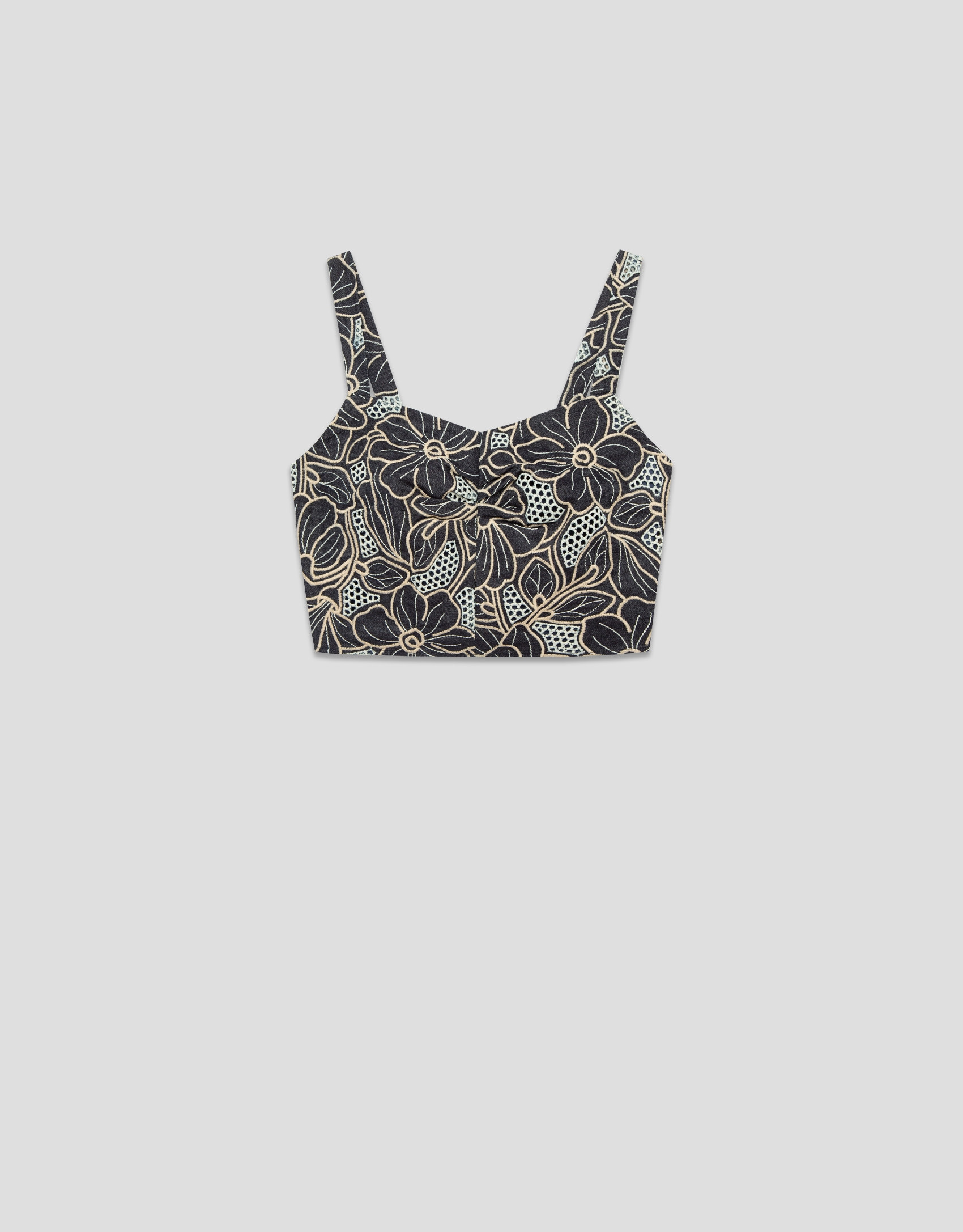Crop top en tejido vaquero azul con bordado ... | Roberto Verino