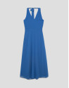 Blue georgette crepe long dress with tied ... | Roberto Verino