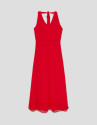Red georgette crepe long dress with tied ... | Roberto Verino