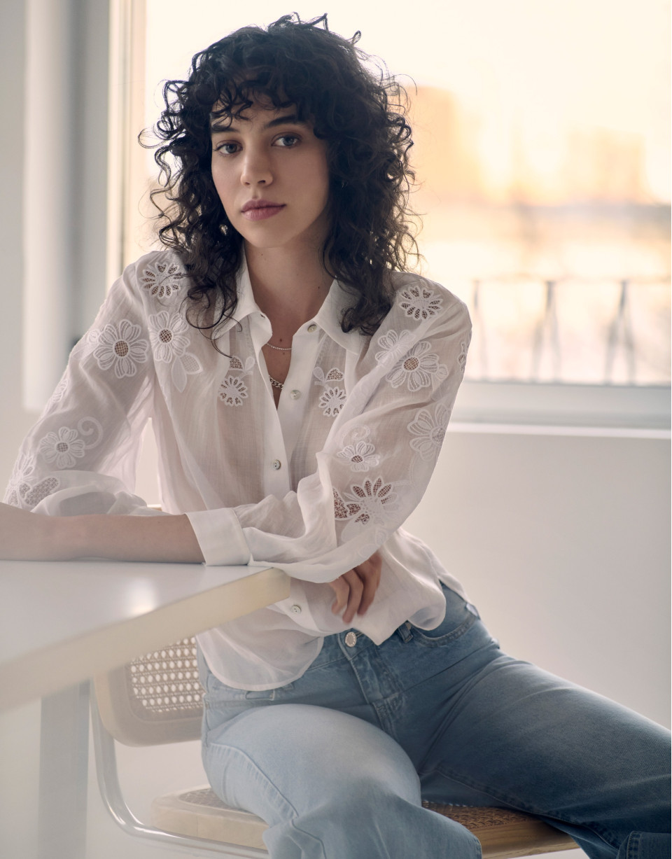 Blusa oversize ramio blanco con bordado - Mujer | Roberto Verino