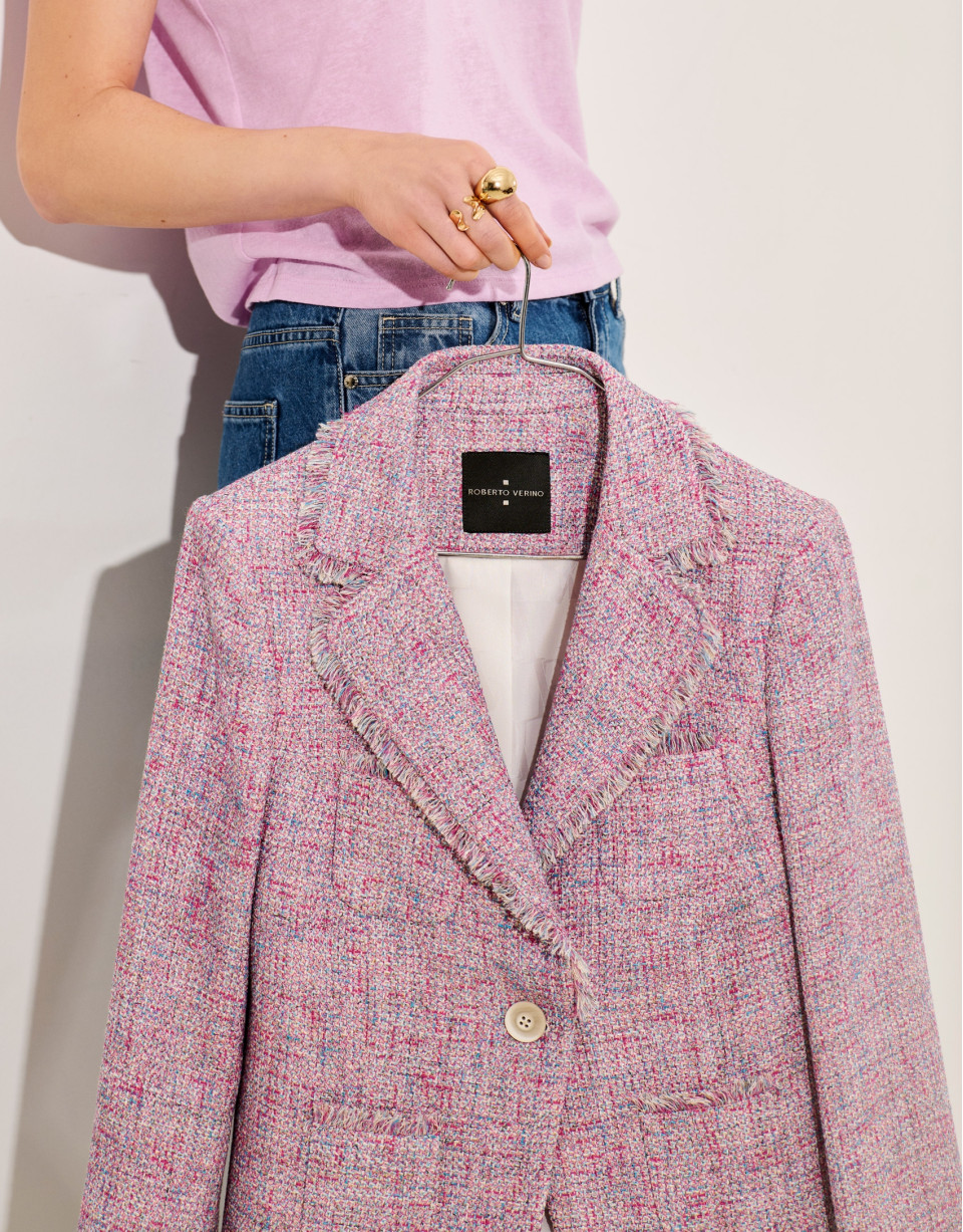 Chaqueta corta tweed tonos rosa - Mujer | Roberto Verino