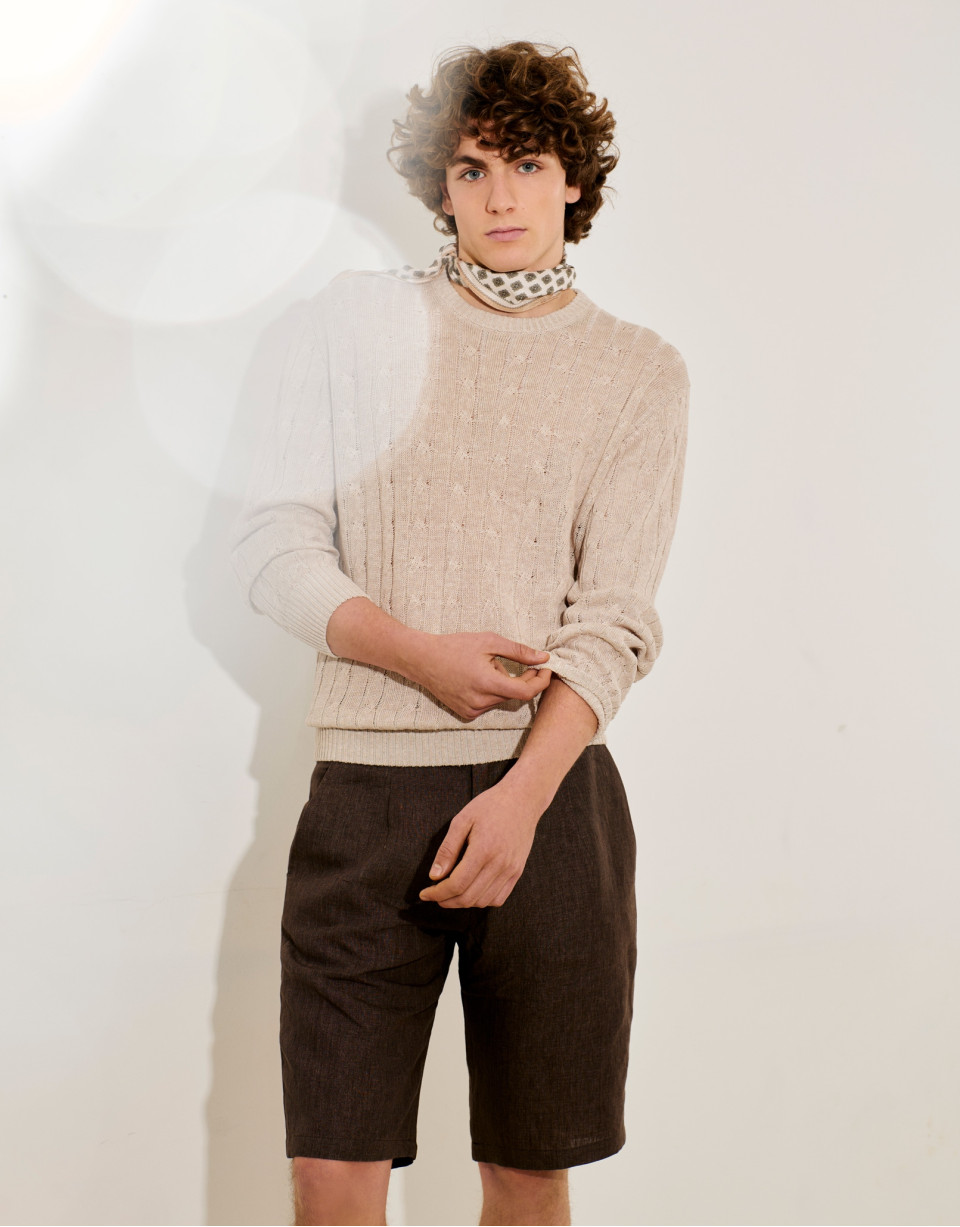 Beige cotton/linen cable knit sweater - Man | Roberto Verino