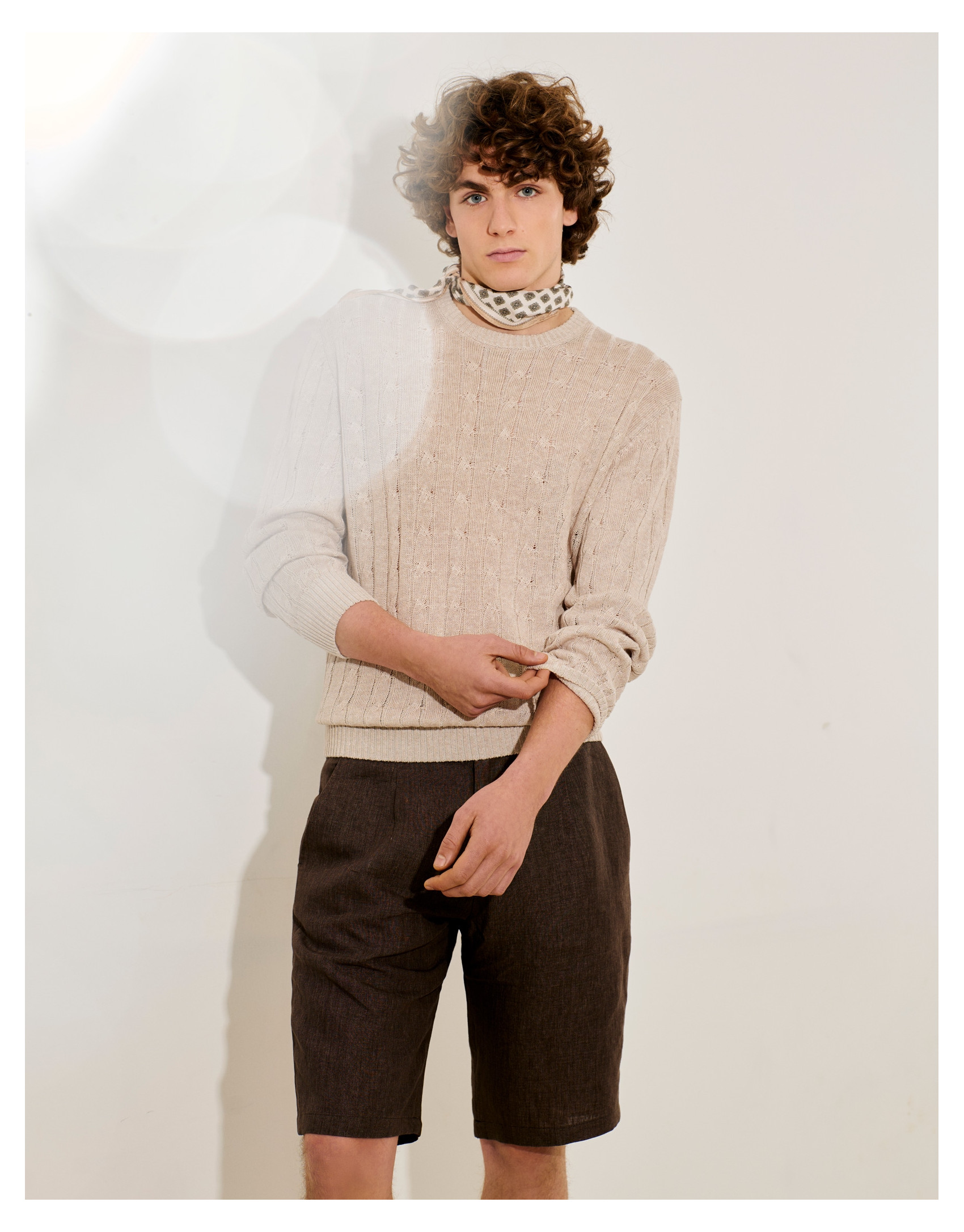 Beige cotton/linen cable knit sweater - Man | Roberto Verino