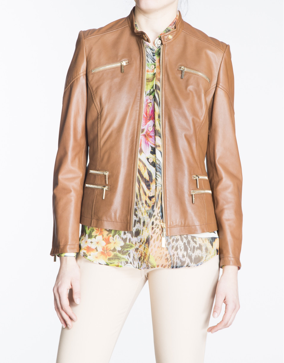 Short brown leather windbreaker