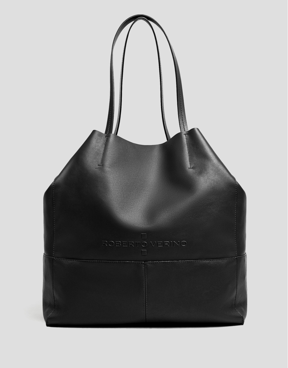 Megan shopper bag in black leather - Woman | Roberto Verino