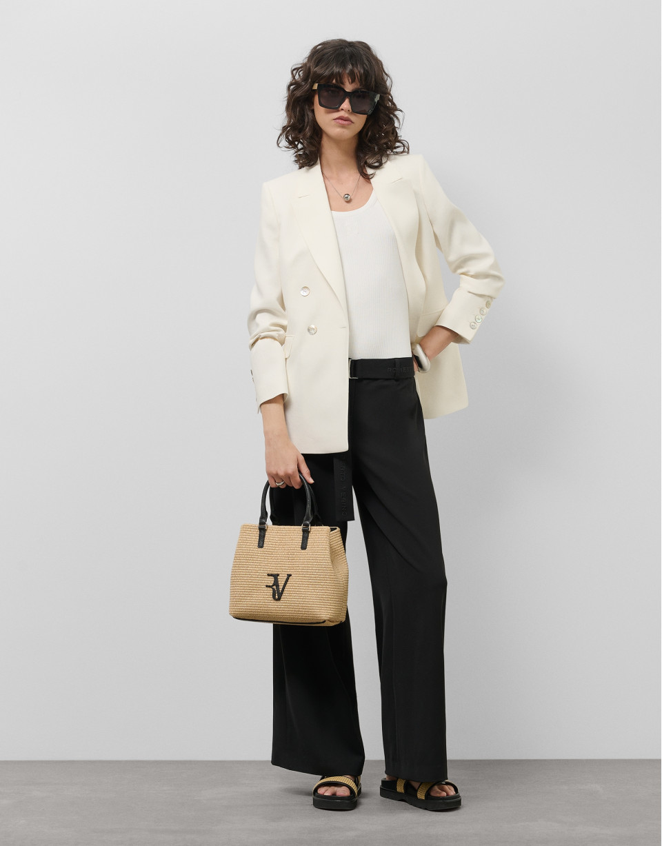 Pantalón ancho fluido twill negro con cinturón | Roberto Verino
