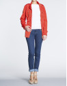 Geranium red short trench with Mao collar