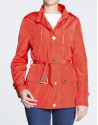 Geranium red short trench with Mao collar