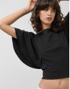 Camiseta manga capa en algodón negro - Mujer | Roberto Verino
