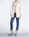 Beige long trench with lapel collar