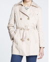 Beige long trench with lapel collar