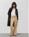 Wide beige flowing twill pants with belt | Roberto Verino