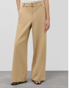 Wide beige flowing twill pants with belt | Roberto Verino