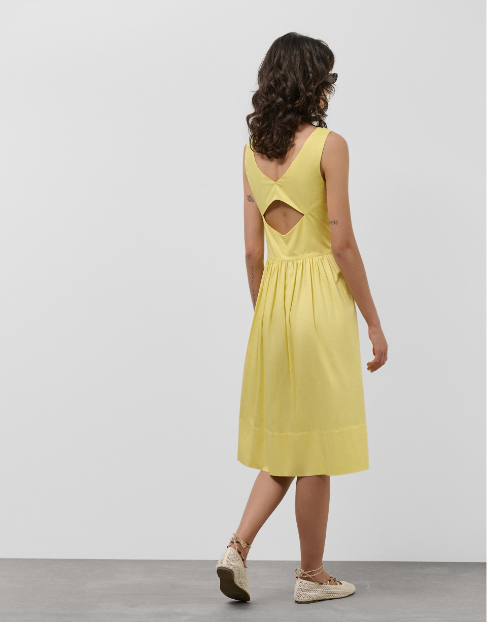 Yellow cotton sleeveless midi dress - Woman | Roberto Verino