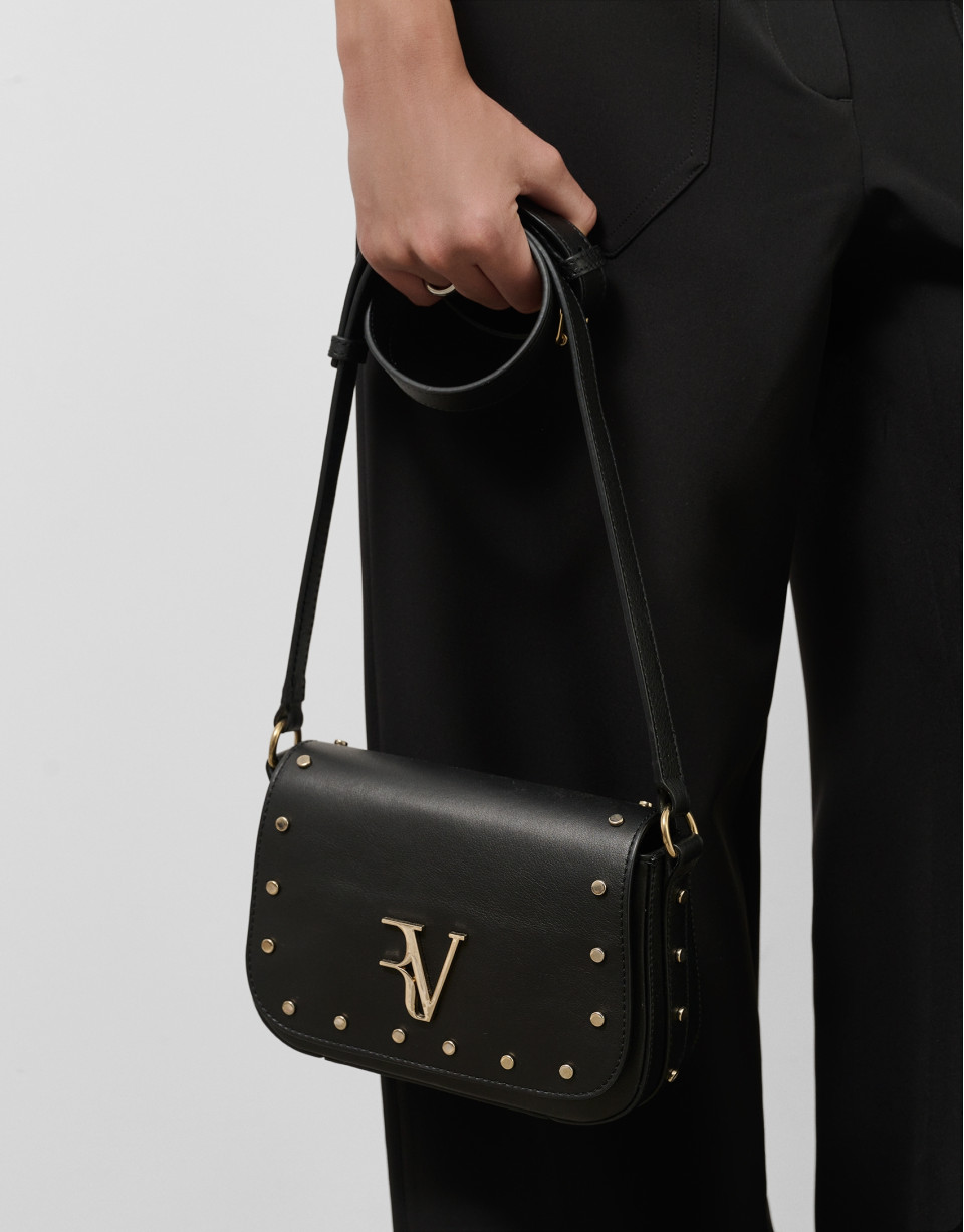 Black leather Mini Mafalda shoulder bag - Sale | Roberto Verino