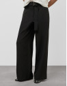 Wide black flowing twill pants with belt | Roberto Verino