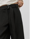 Wide black flowing twill pants with belt | Roberto Verino
