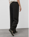 Wide black flowing twill pants with belt | Roberto Verino
