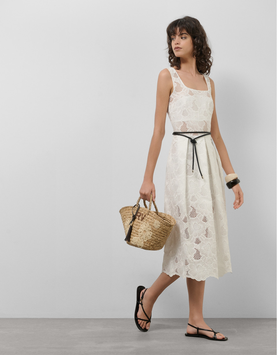 Vestido midi de sisas en guipur blanco - Mujer | Roberto Verino