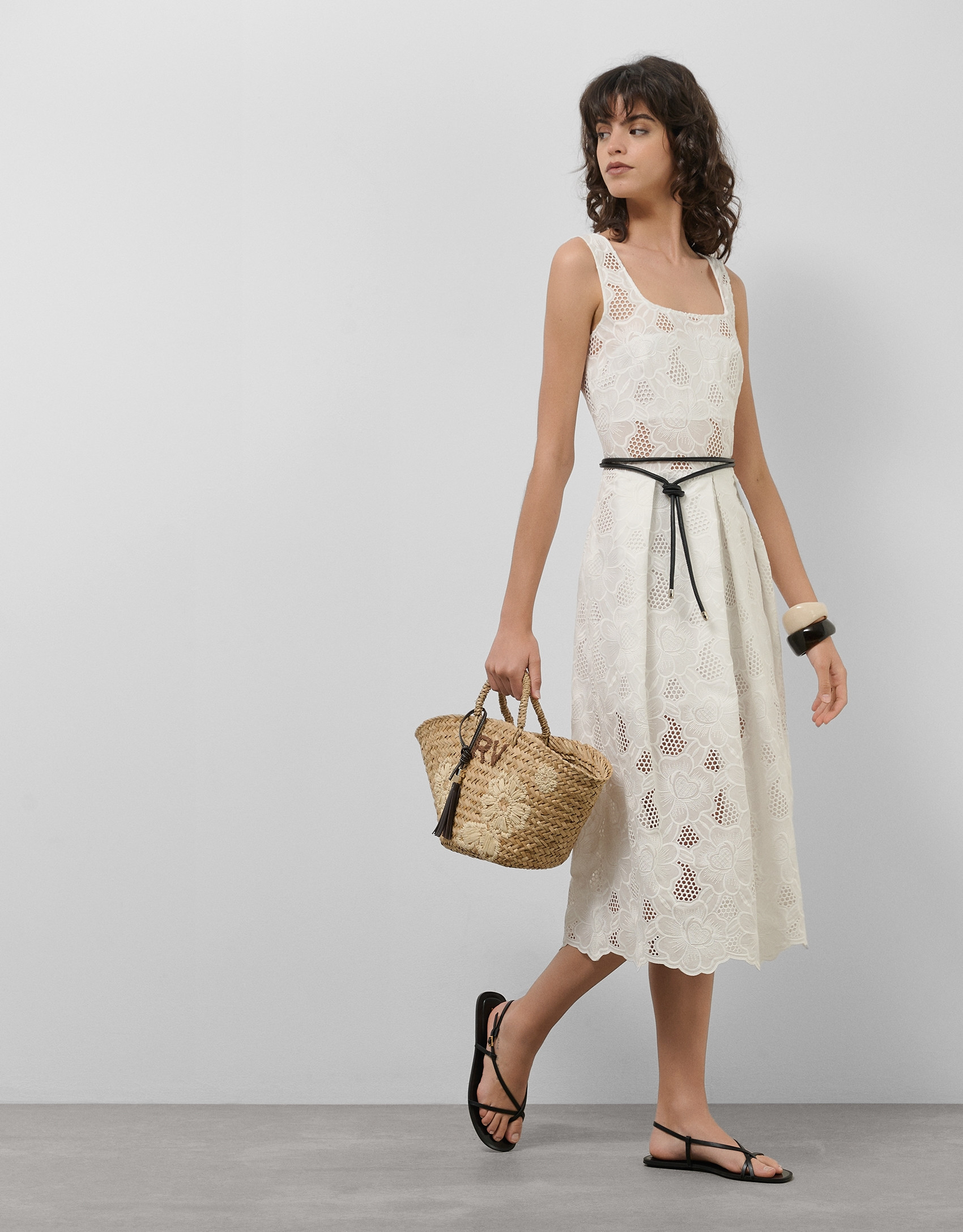 White sleeveless guipure midi dress  - Woman | Roberto Verino