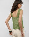 Square neckline strapless top in green guipure | Roberto Verino