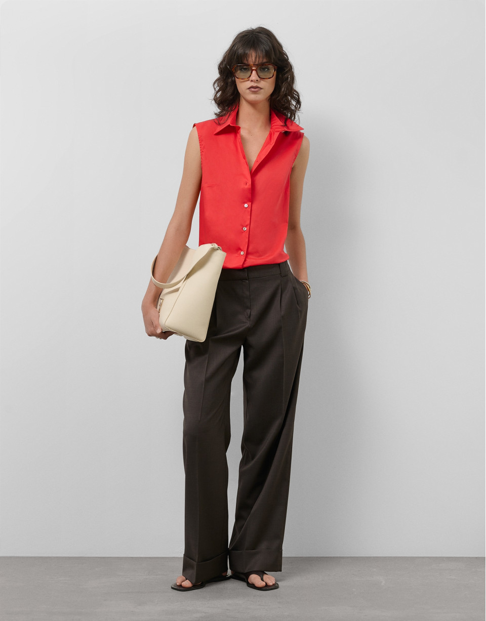 Red cotton sleeveless shirt - Woman - SS2025 | Roberto Verino