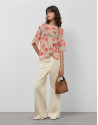 Loose coral and red chiffon blouse with ... | Roberto Verino