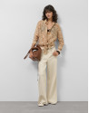 Long beige chiffon blouse with decorative ... | Roberto Verino