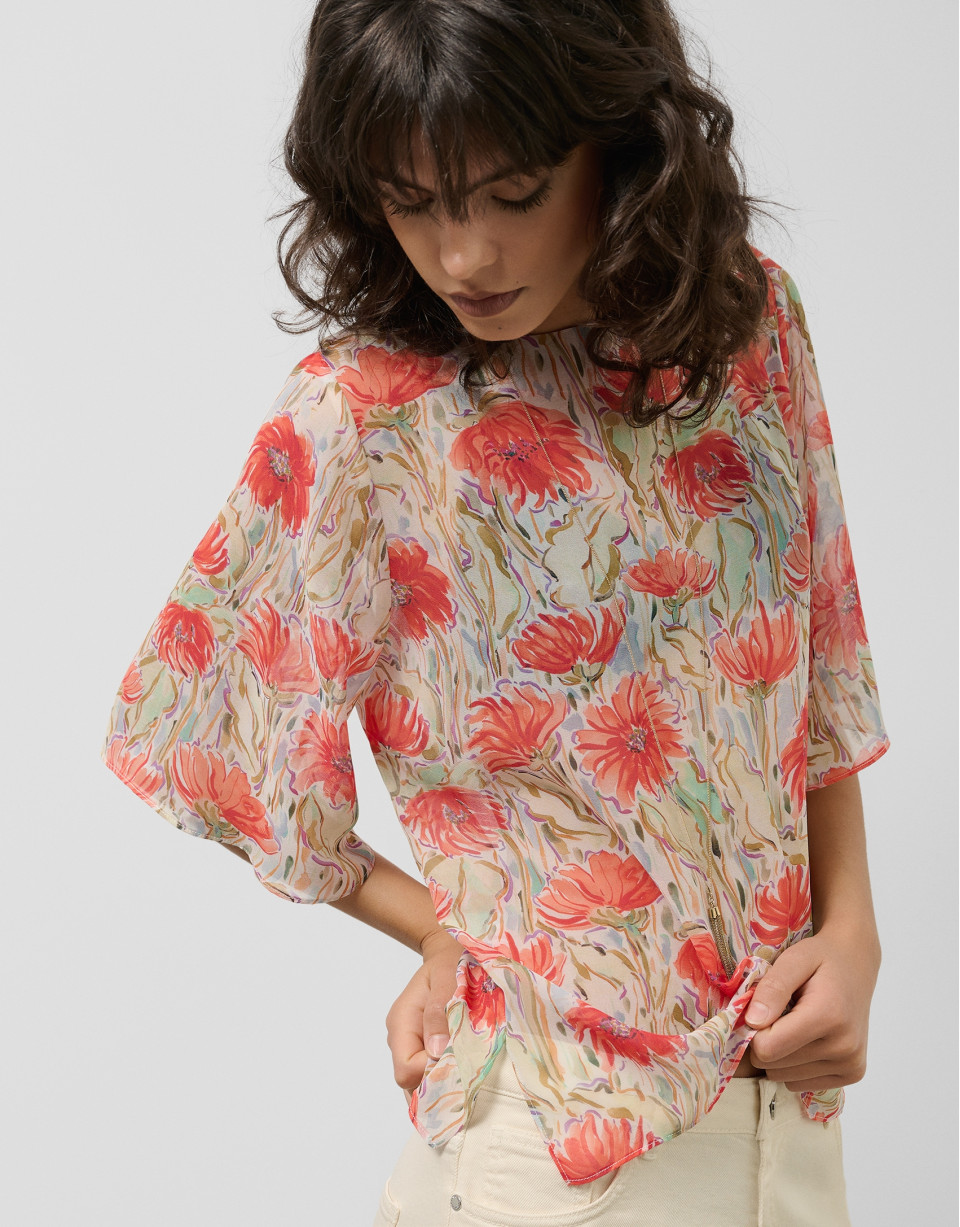 Blusón en gasa estampado vegetal floral ... | Roberto Verino